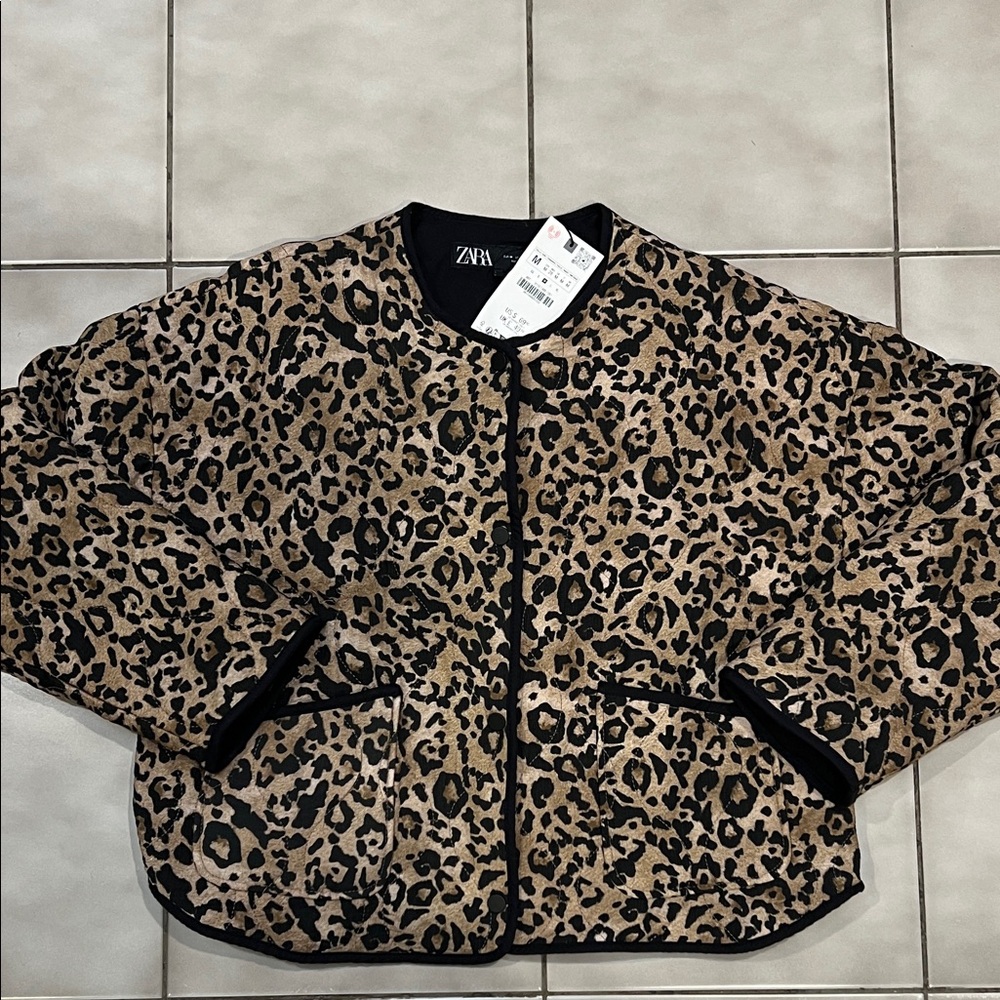 Zara Animal Print Jacket with Black Accents